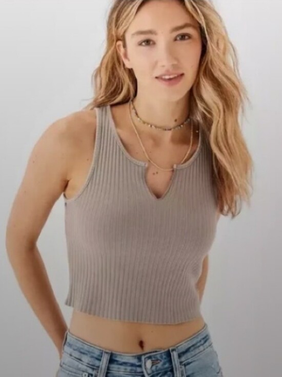 American Eagle Outfitters Tops - American Eagle Ribbed Notch Tank Tops Size Medium In Taupe